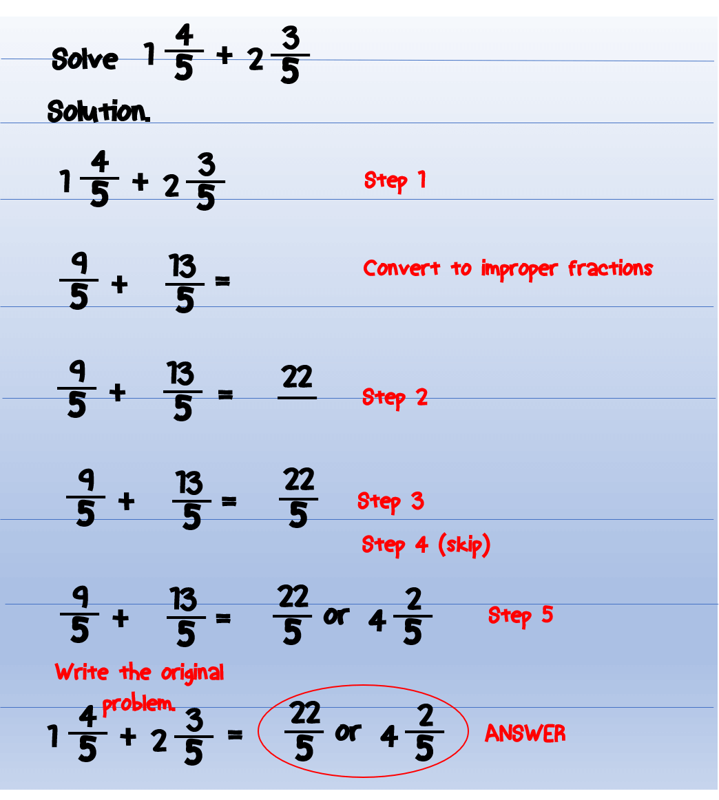 Addition And Subtraction Of Improper Fractions Worksheet